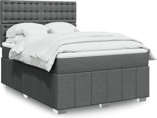 vidaXL Boxspring met matras stof donkergrijs 140x190 cm
