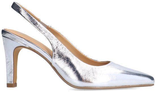 Manfield Dames Zilverkleurige Leren Slingbacks Maat 36