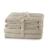 AmeliaHome Handdoekenset beige 4 handdoeken 50x100 cm en 2 douchehanddoeken 70x140 cm 100% katoen kwaliteit absorberend cappuccino Amari