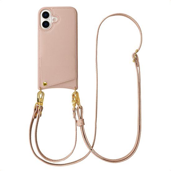 Selencia Hoesje - Geschikt voor Apple iPhone 17 - Backcover met koord en pashouder - Dusty Rose