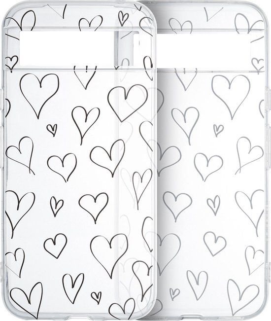 iMoshion Hoesje Google Pixel 8a - Siliconen Back Cover - Transparant / Hearts