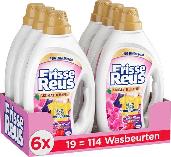 Witte-Reus Frisse Reus Gel Orchidee - Vloeibaar Wasmiddel - Gekleurde Was - Frisse Geurbeleving - 6 x 19 Wasbeurten - Voordeelverpakking
