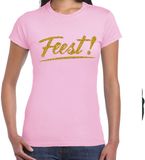 Bellatio Decorations Feestkleding T-shirt voor dames - lichtroze - glitter goud - Glitter en Glamour XXL