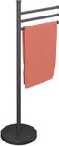 Relaxdays Handdoekrek, 3 draaibare stangen, 85,5 x 42 x 22 cm, rvs, zwart
