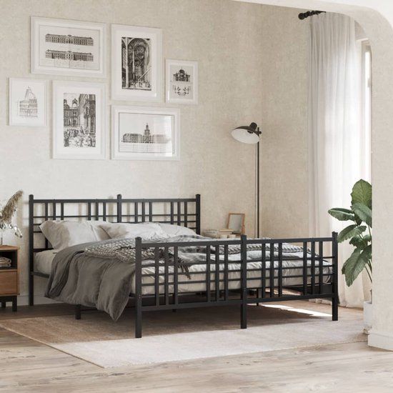 vidaXL Bedframe met hoofd- en voeteneinde metaal zwart 150x200 cm