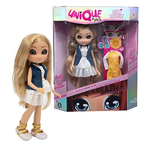 UNIQUE EYES - MYM07100 pop met ogen die je blik volgen en de kleur in de zon veranderen, Amy Fashion Doll, voor meisjes vanaf 3 jaar, MYM07100, waardevolle spelletjes