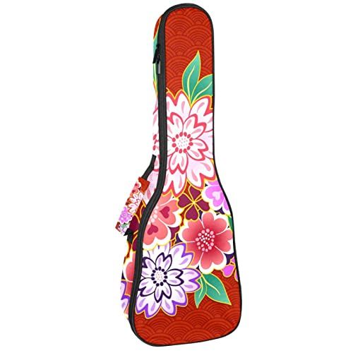 Mersov Concert Ukelele Rugzak, Heavy Duty Ukulele Case Bag met Opslag, Sopraan Concert Tenor Ukelele 10MM Gewatteerde BagFloral Rode Achtergrond