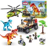 ZURU Dino Adventure Bouwset Dino Hunt, 592 onderdelen, Prehistorisch avontuur met dinosaurussen en voertuigen. Inclusief helikopter, vrachtwagen en motor
