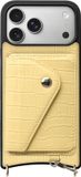 AVY Leren Hoesje Geschikt voor Apple iPhone 17 Pro Max | Met Magnetische Kaarthouder | Compatibel met MagSafe | Leather Case met Wallet | Croco Geel