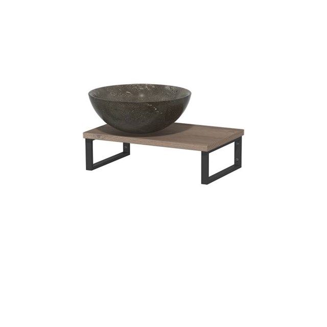 Maxaro Toiletmeubel met Waskom Natuursteen Modulo Middenbruin Eiken 41 cm Wandbeugels Zwart