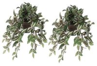 Mica Decorations Kunstplant Tradescantia vader hangplant - 2x - 45 cm - groen