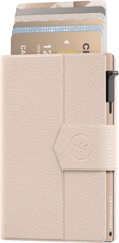 Prowallet Plus Pebble Ecru - Pasjeshouder voor 8 pasjes, briefgeld en muntgeld - Uitschuifbaar - RFID Creditcardhouder - Kaarthouder Portemonnee, Premium Pashouder voor Vrouwen - Aluminium, Kunstleer - Incl. Luxe Cadeaubox