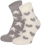 Apollo bedsokken / huissokken - dames - 2-pack - grijs/wit - one size