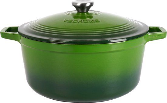 VeoHome Braadpan en Stoofpot 6L - 28cm - Groene Geëmailleerde Gietijzeren - Geschikt voor Alle Kookoppervlakken, Inclusief Inductie