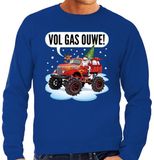 Bellatio Decorations Foute Kersttrui - monstertruck santa - blauw - heren - sweater - kerstborrel kantoor XXL