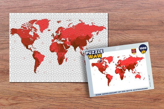 MuchoWow Puzzel Wereldkaart - Rood - Simpel - Legpuzzel - Puzzel 1000 stukjes volwassenen