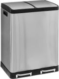 5Five Dubbele Prullenbak/pedaalemmer Ariane - zilver - rvs metaal - 2 x 30 liter - 49 x 40 x 67cm - keuken