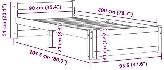 vidaXL Bedframe massief hout 90x200 cm