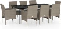 vidaXL 9-delige Tuinset met kussens beige en zwart