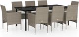vidaXL 9-delige Tuinset met kussens beige en zwart