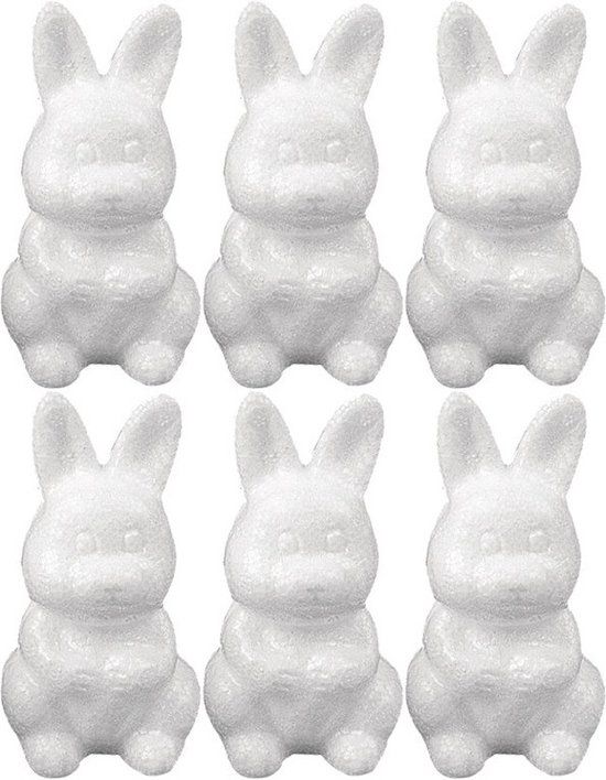 6x Piepschuim Konijn/Haas Decoraties 8 cm - Knutselen DIY - Pasen