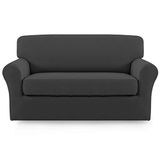 Easy-Going Microvezel stretch bankhoes, 2 stuks, elastaan, zacht, getailleerde bankhoes, wasbare meubelbeschermer met elastische onderkant, kinderen, huisdier (Loveseat, Donkergrijs)