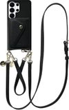 AVY Leren Hoesje geschikt voor Samsung Galaxy S26 Ultra | Met Koord en Magnetische Kaarthouder | Compatibel met MagSafe | Leather Case met 30CM & 130CM Koord & Wallet | Leather Set | Zwart