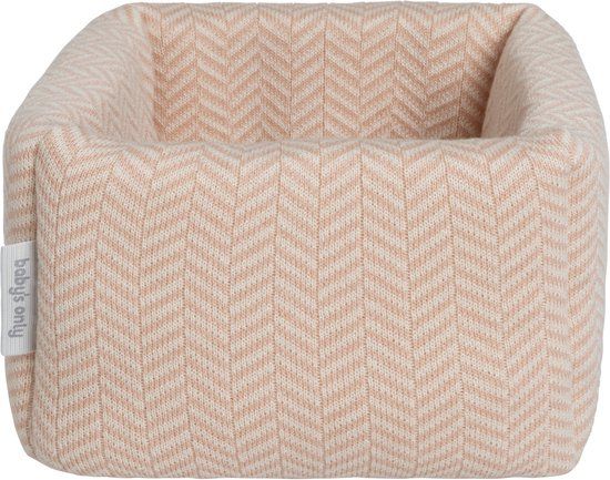Baby's Only Gebreide commodemandje - Opbergmandje met visgraatmotief - Commode organizer - Babykamer accessoires Dawn - Blush/Ecru