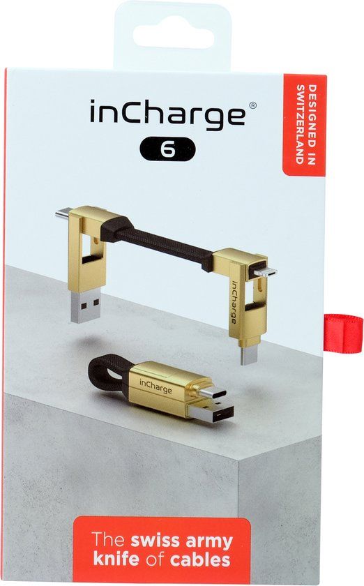 inCharge 6-in-1 Sleutelhanger Laadkabel - Lightning naar USB-C - 20cm - Goud