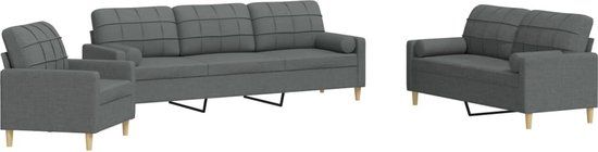 vidaXL 3-delige Loungeset met sierkussens Stof Donkergrijs