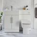 Hudson Reed Exton Meuble WC carré et lavabo - Blanc - Gauche - 110,5 cm - Poignées barre en T chromées - Design moderne - Cluo
