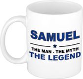 Bellatio Decorations Samuel cadeau mok - man myth legend - naam koffiemok / beker - wit en blauw - 300 ml - verjaardag