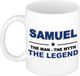 Bellatio Decorations Samuel cadeau mok - man myth legend - naam koffiemok / beker - wit en blauw - 300 ml - verjaardag