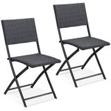Casaria Chaise pliante en polyrotin – 2 pièces – Noir
