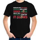Bellatio Decorations kerst t-shirt voor kinderen - Rudolf rendier lied - zwart - Kerstdiner 164/176