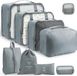 Unyqoos® Cubes de rangement, set de voyage de 9 pièces – organisateurs en nylon léger et mesh pour valises, avec sac à chaussures, sac à linge, trousse de toilette, gris
