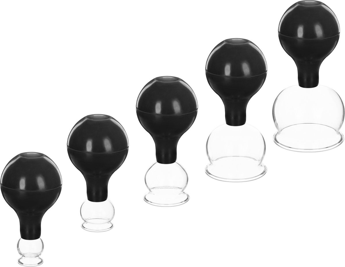 Navaris 5x Cupping Glazen met Zuigbal - Vacuüm Massage Cupping - Cupping Set van Glas met Bal - Cupping Glas voor o.a. Gezicht Rug