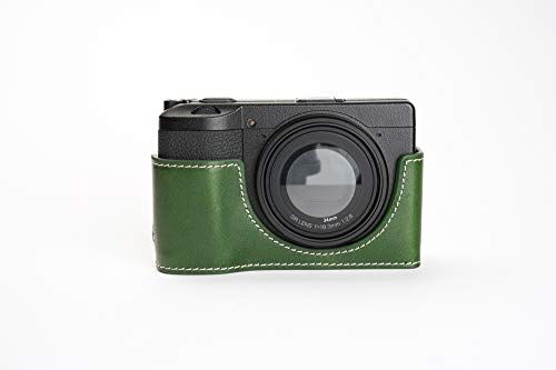 Zakao Ricoh GR III Hoes, Handgemaakte Echt Lederen Half Camera Hoesje Hoes voor Ricoh GR III GR3 Onderste Opening Versie Met Hand Band, Groen