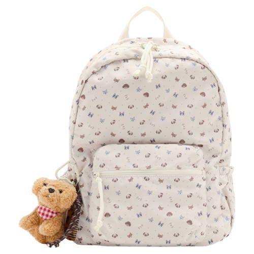 Mango Kids schooltas 27x38x12 cm met print - ecru/bruin
