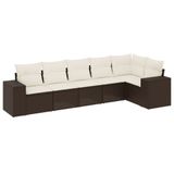 vidaXL 6-delige loungeset met kussens, polyrattan, bruin