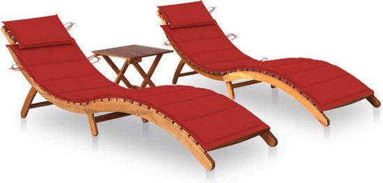 VidaXL Lounge Tuinstoel Gecapitonneerde Zitting Acaciahout Rood (2 stuks)