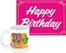 Bellatio Decorations Verjaardagscadeau Koffiemok 70 Jaar - Voor een Vrouw - Wilde Haren - Met Knalroze Happy Birthday Wenskaart - A5 Formaat
