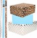 Bellatio Decorations Shoppartners Bv 9x Rollen kraft inpakpapier/folie pakket - panterprint/blauw/wit met zilveren stippen 200 x 70 cm - dierenprint papier