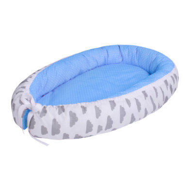 Lulando Babynest multifunctioneel wolken wit / stippen lichtblauw - Blauw wit, blauw