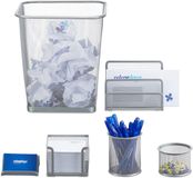 Merkloos / Sans marque Relaxdays bureau organizer, 6-delige set, mesh, met prullenbak, brievenbak, pennenbak, memobox, zilver