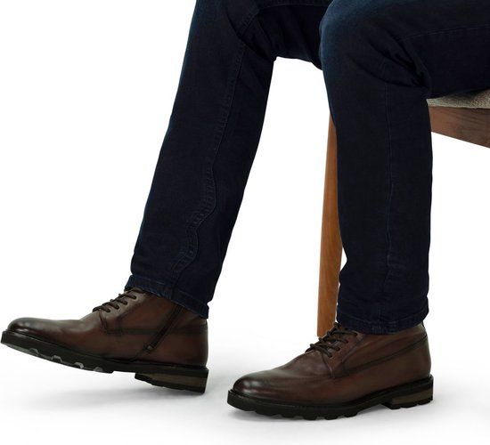 Manfield Heren Bruine Leren Veterboots Maat 41
