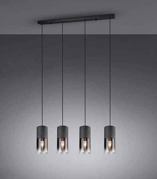 TRIO Robin Hanglamp - Zwart - 4 Lichtpunten - Staal & Glas