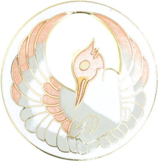 Behave Broche met vogel wit roze emaille 4 cm
