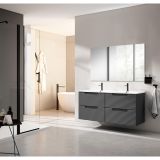 Adema Prime Balance Meuble de salle de bain - 120x55x45cm - 2 lavabos ovales en céramique blanc - 2 trous de robinet - 4 tiroirs - miroir rectangulaire - anthracite mat
