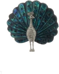 Behave Broche Pauw Blauw Groen Zilverkleurig 4.3 cm